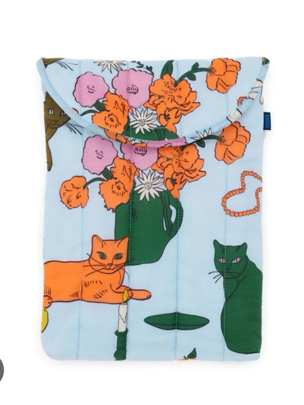 Baggu 13/14in laptop sleeve Cat & Floral Pouch - Light Blue, Orange, Green, Pink